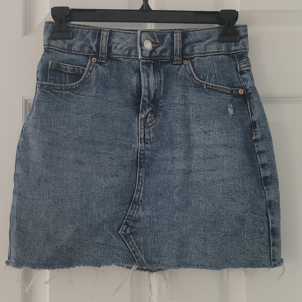 Raw Hem Denim Mini Skirt